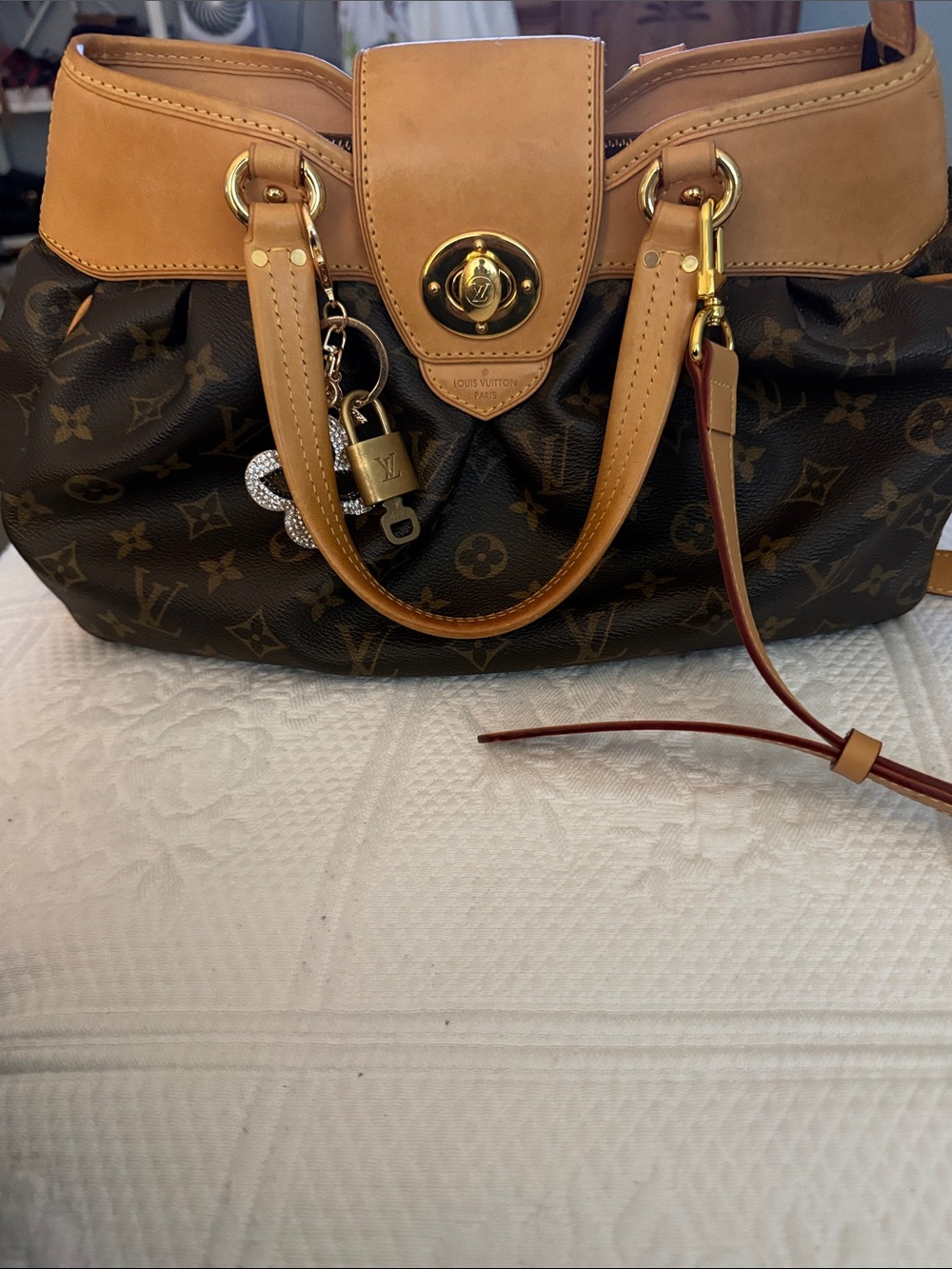 Louis Vuitton Monogram Canvas Brown & Tan Shoulder Satchel comes with COA